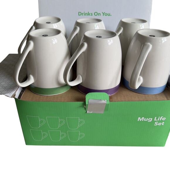 6 Pc Stoneware Mugs Set Porcelain Dishwasher Microwave Safe Made in USA Cups - Picture 3 of 5